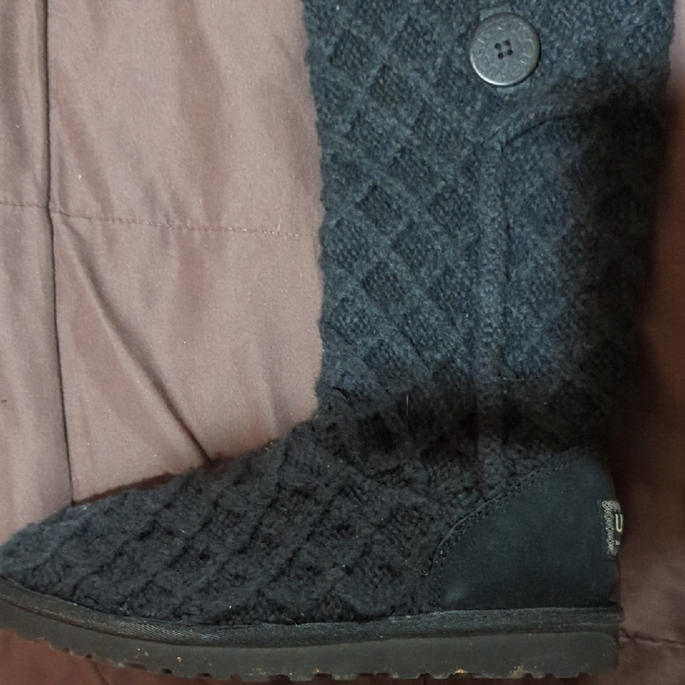 UGG Black Lattice Cardy Winter Boots Women's Size 8 - Picture 5 of 8